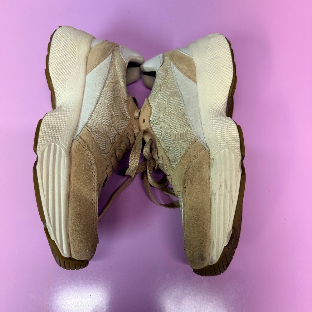 Coach CitySole Runner G5057 Tan Signature Monogram Suede Sneakers Womens 7.5 - Picture 3 of 8